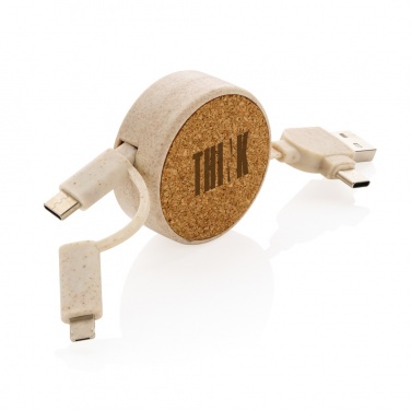 Logotrade promotional merchandise picture of: Cork and Wheat 6-in-1 retractable cable